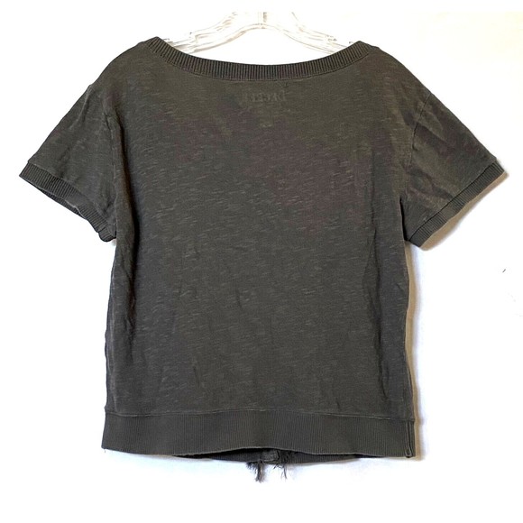 Decree Sweater Womens XL Gray Button Down Fringe Short Sleeves FLAW - Picture 2 of 12